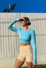 Ice Blue Long Sleeve Crop